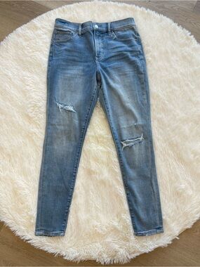 Express Women's Skinny Jeans - Light Blue Distressed